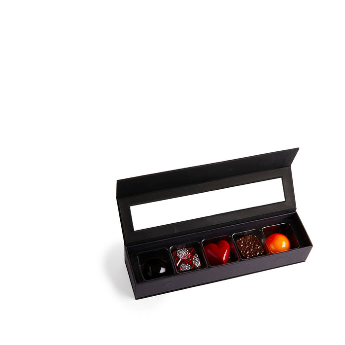 feve chocolates, 5 piece chocolate box, dark chocolate truffles, bonbons, feve gourmet chocolate, wedding chocolate, wedding favors, wedding gift