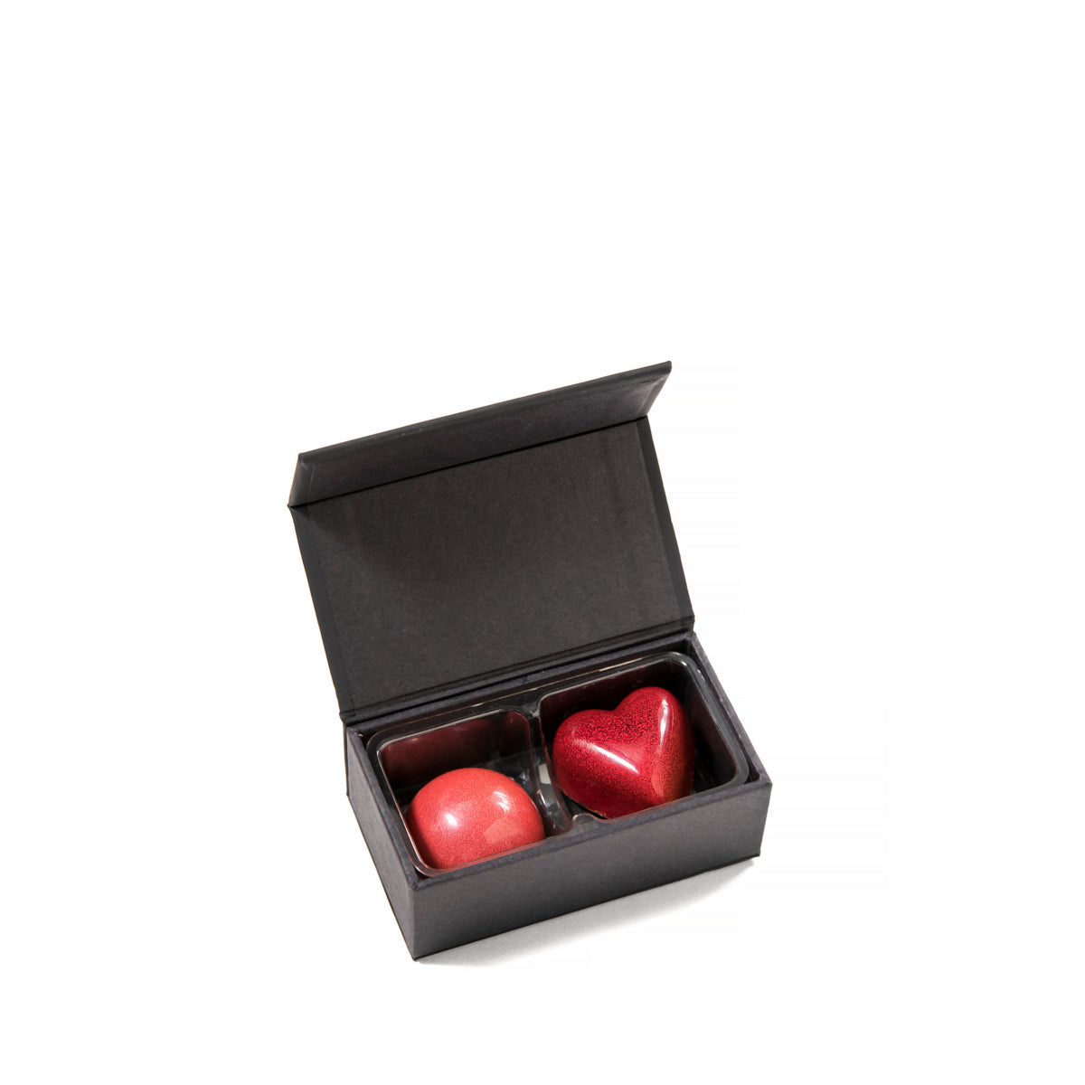 A two-piece collection of Feve chocolates, in a luxury box. Great for wedding chocolates, party favors, hotel chocolates, fine dining chocolates, and other luxury uses.